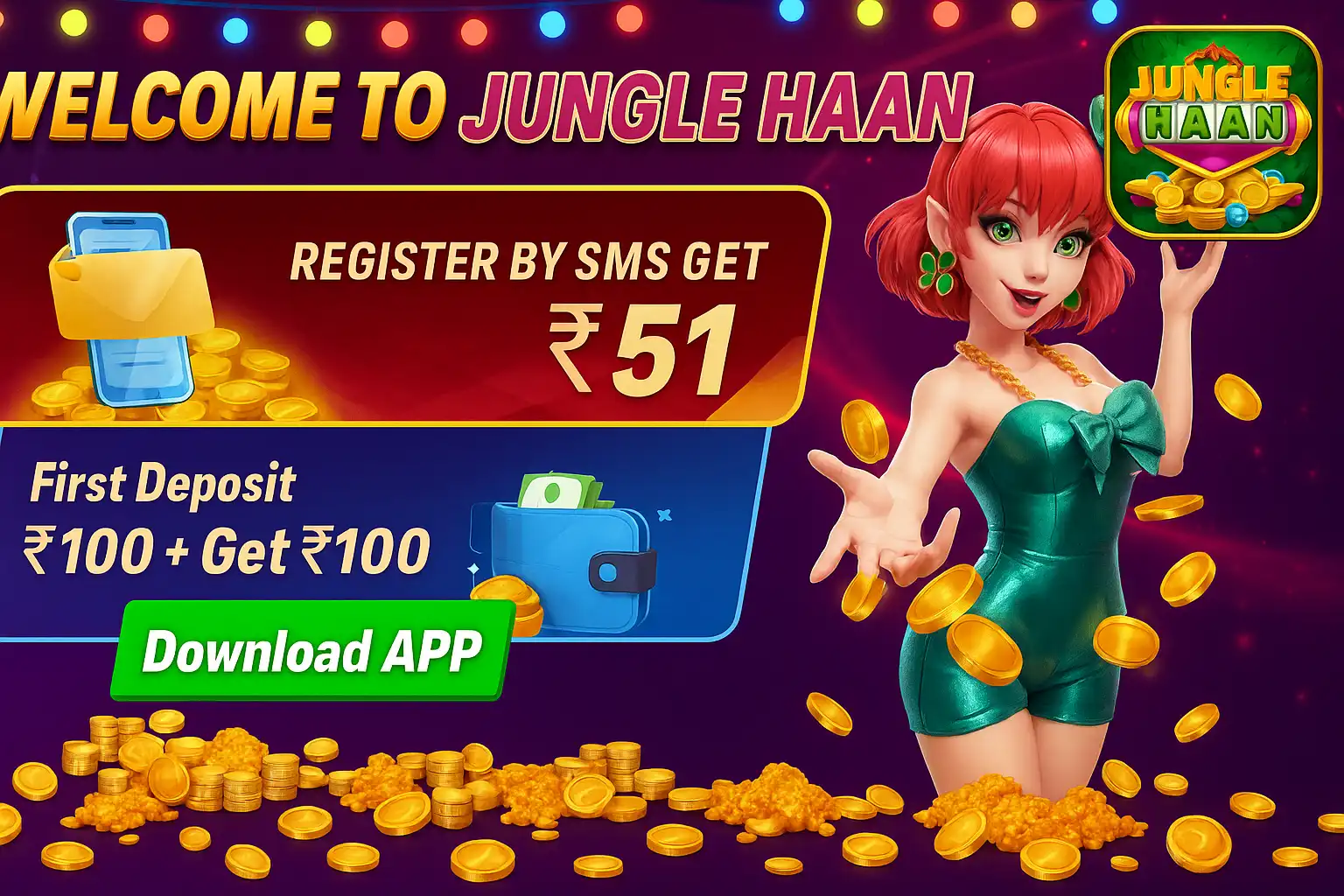 Jungle Haan app banner — Rummy, Teen Patti & Ludo